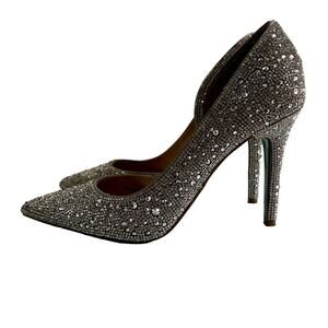 Betsey Johnson Pumps Heels Women's 9M Sparkle Blue Sb Shary Silver Satin Elegant